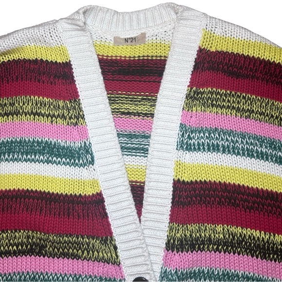 No.21 Kids Multicolored Striped Cardigan Sweater Marl-knit V-neck Size 14 (teen) - Picture 6 of 16
